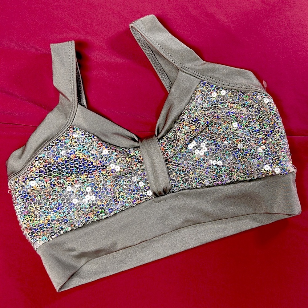 Silver Holo Sequin Competition Bra Top M/C NWOT